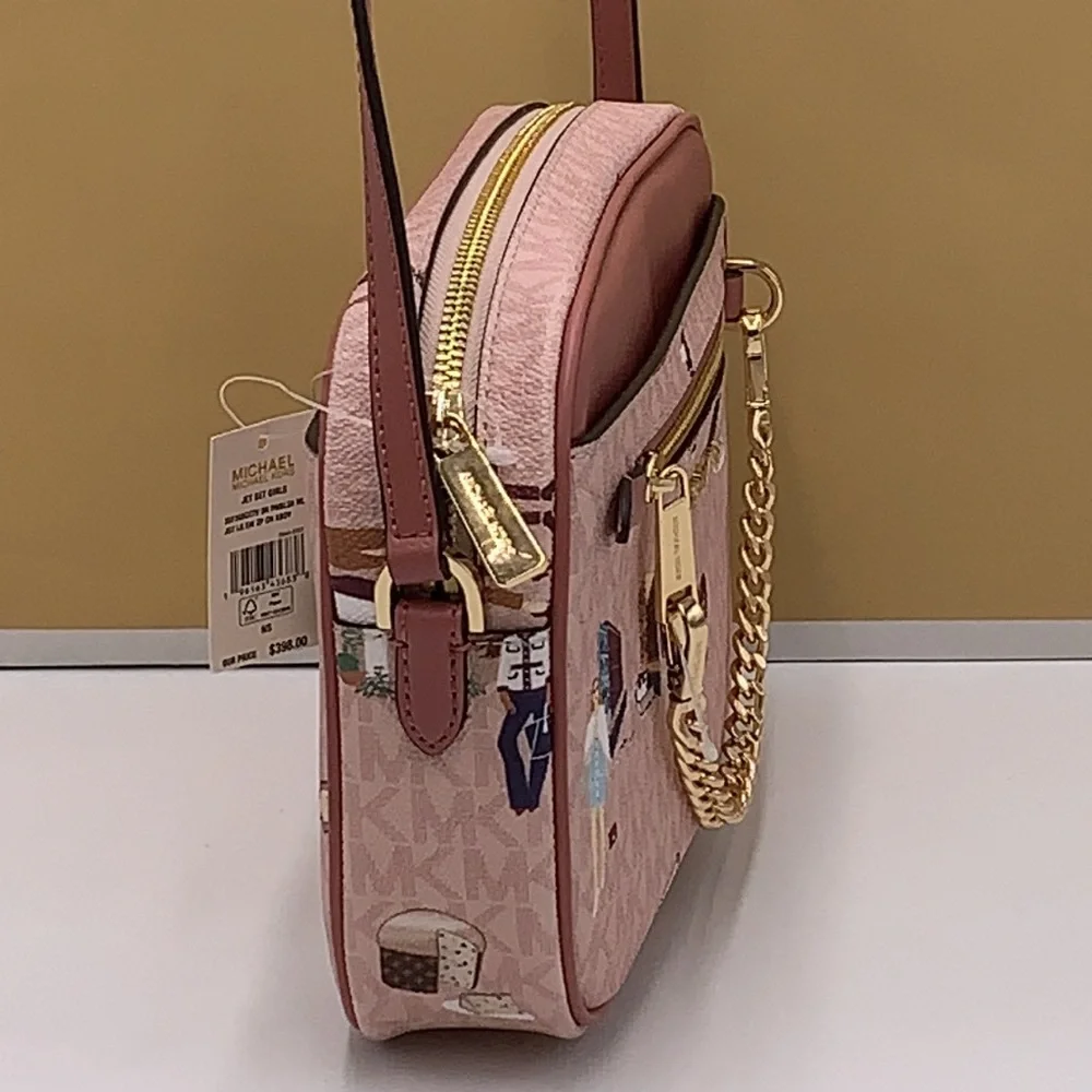 MICHAEL KORS JET SET GIRLS LARGE EAST WEST ZIP PACKED CHAIN XBODY DK POW… - Picture 4 of 16